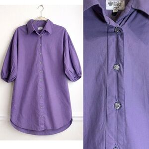 HOLLY SHAE DESIGN Purple Cotton 3/4 Puff Sleeve Crystal Button Dress XS/M